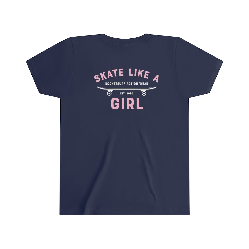 Skate Like A Girl Youth Short Sleeve White Lettering - Backside Print