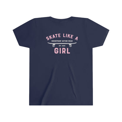Skate Like A Girl Youth Short Sleeve White Lettering - Backside Print