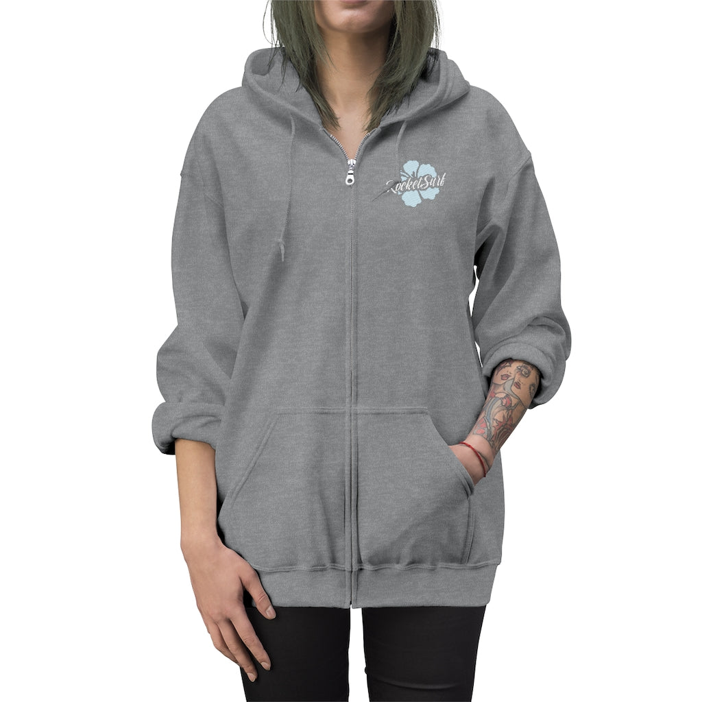 Unisex Zip Up Hoodie Blue Flower