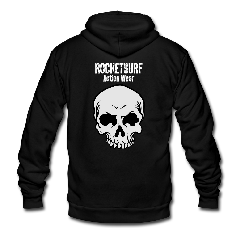 Unisex Fleece Zip Hoodie - Skull on back - black