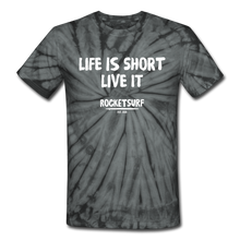 Carregar imagem no visualizador da galeria, Unisex Tie Dye T-Shirt - Life Is Short Live it - spider black
