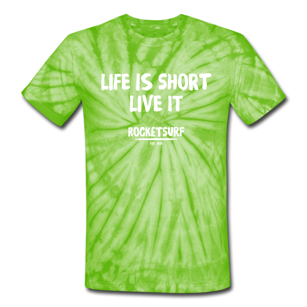 Unisex Tie Dye T-Shirt - Life Is Short Live it - spider lime green