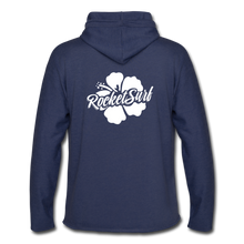 Load image into Gallery viewer, Unisex Lightweight Terry Hoodie - White Flower - heather navy