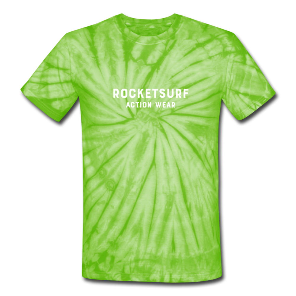 Unisex Tie Dye T-Shirt - RocketSurf Logo - spider lime green