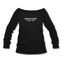 Load image into Gallery viewer, Women&#39;s Wide-neck Sweatshirt - RocketSurf Logo - black