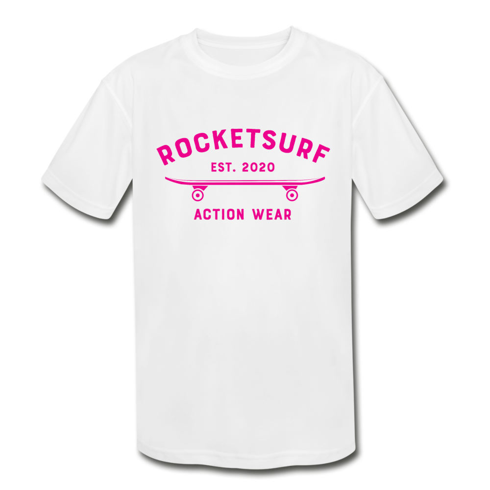 Kids' Moisture Wicking Performance T-Shirt - RocketSurf Skate Club Magenta Lettering - white