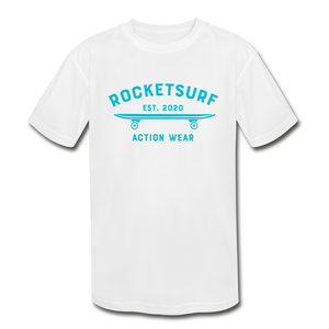 Kids' Moisture Wicking T-Shirt -RocketSurf Skate Club Light Blue Lettering - white
