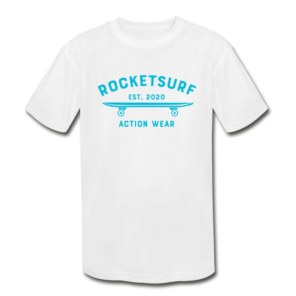 Kids' Moisture Wicking T-Shirt -RocketSurf Skate Club Light Blue Lettering - white