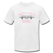 Load image into Gallery viewer, Skate Like A Girl Unisex Jersey T-Shirt - Pink Letters - white