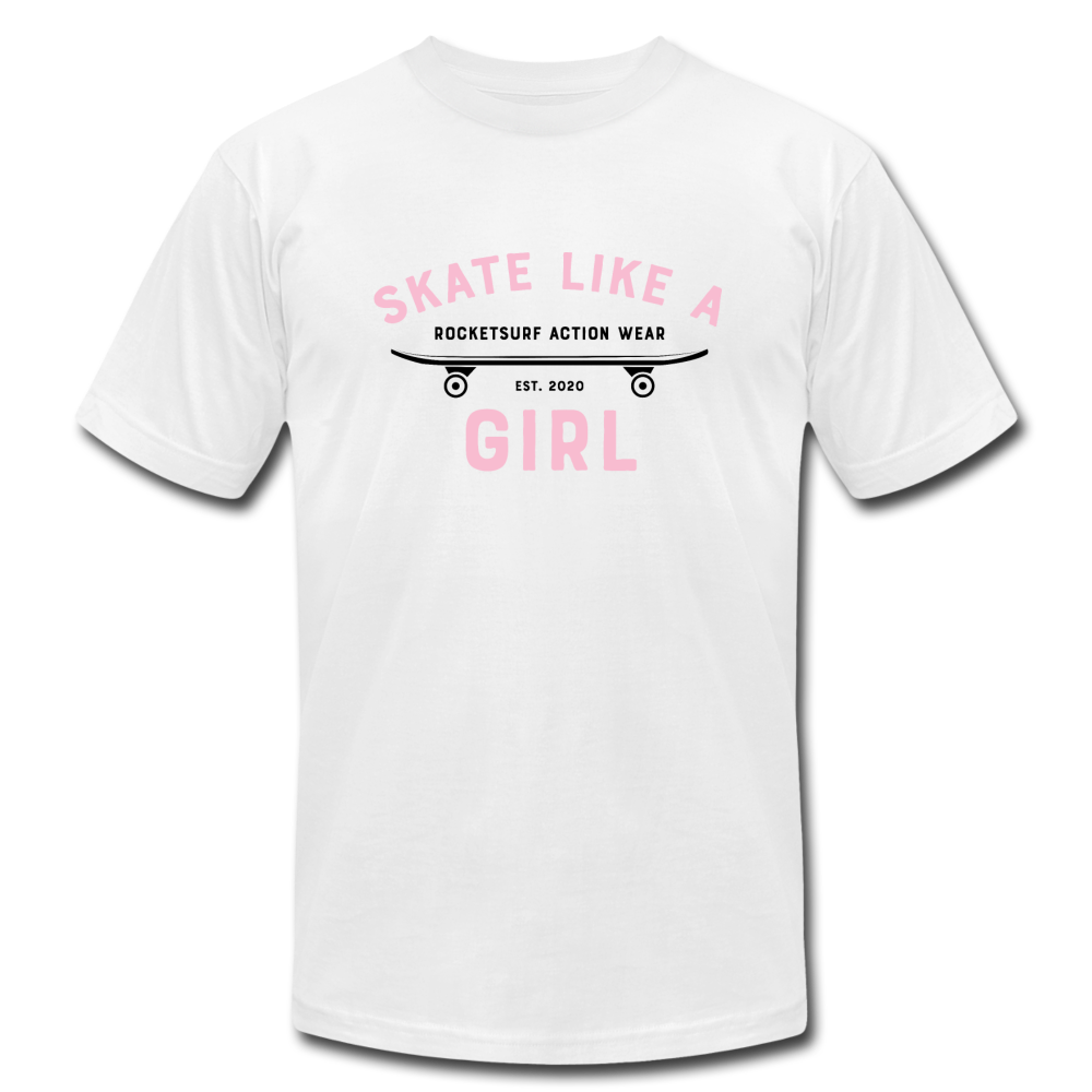 Skate Like A Girl Unisex Jersey T-Shirt - Pink Letters - white