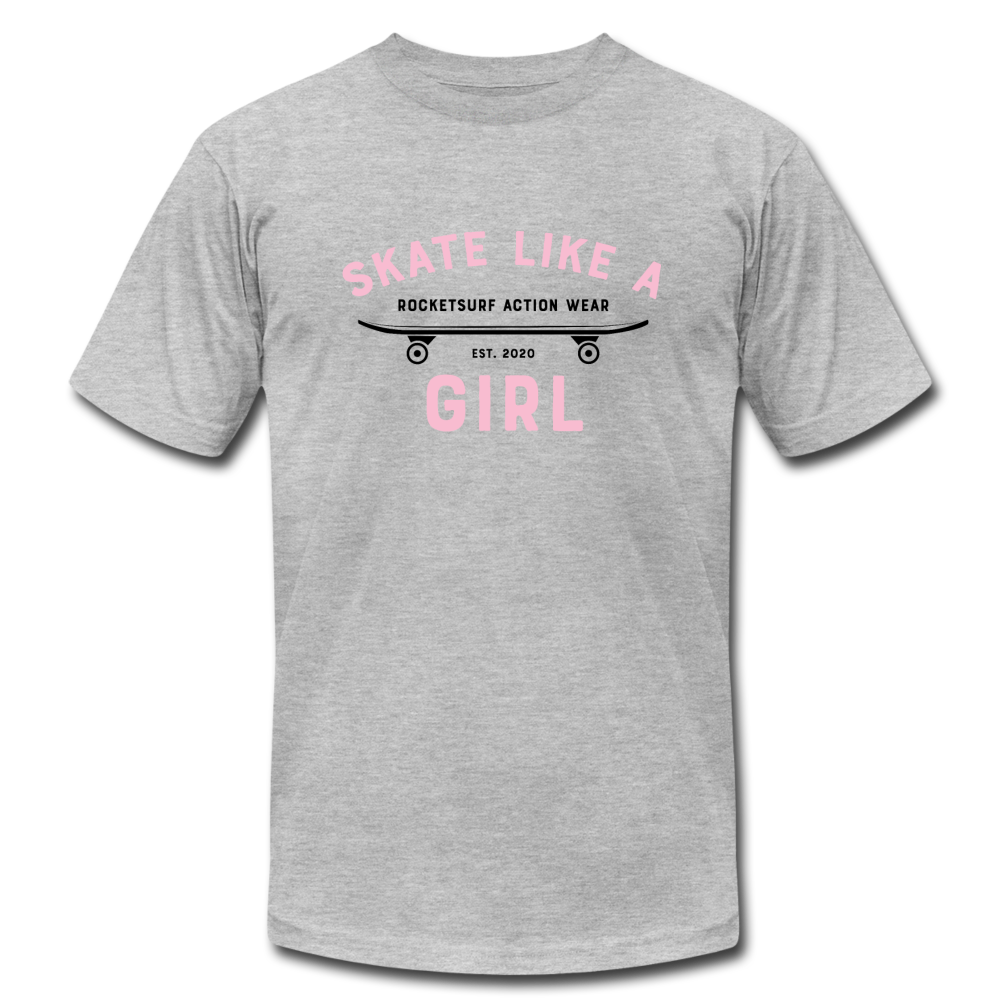 Skate Like A Girl Unisex Jersey T-Shirt - Pink Letters - heather gray