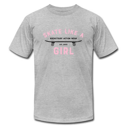 Skate Like A Girl Unisex Jersey T-Shirt - Pink Letters - heather gray