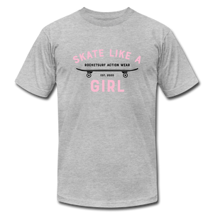 Skate Like A Girl Unisex Jersey T-Shirt - Pink Letters - heather gray
